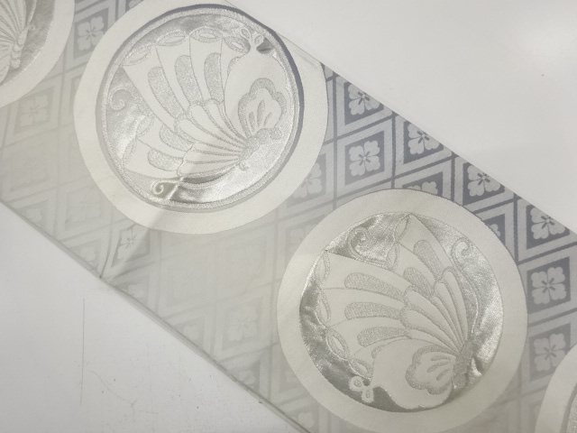 JAPANESE KIMONO / ANTIQUE FUKURO OBI / SILK / WOVEN ROUNDEL WITH BUTTERFLY